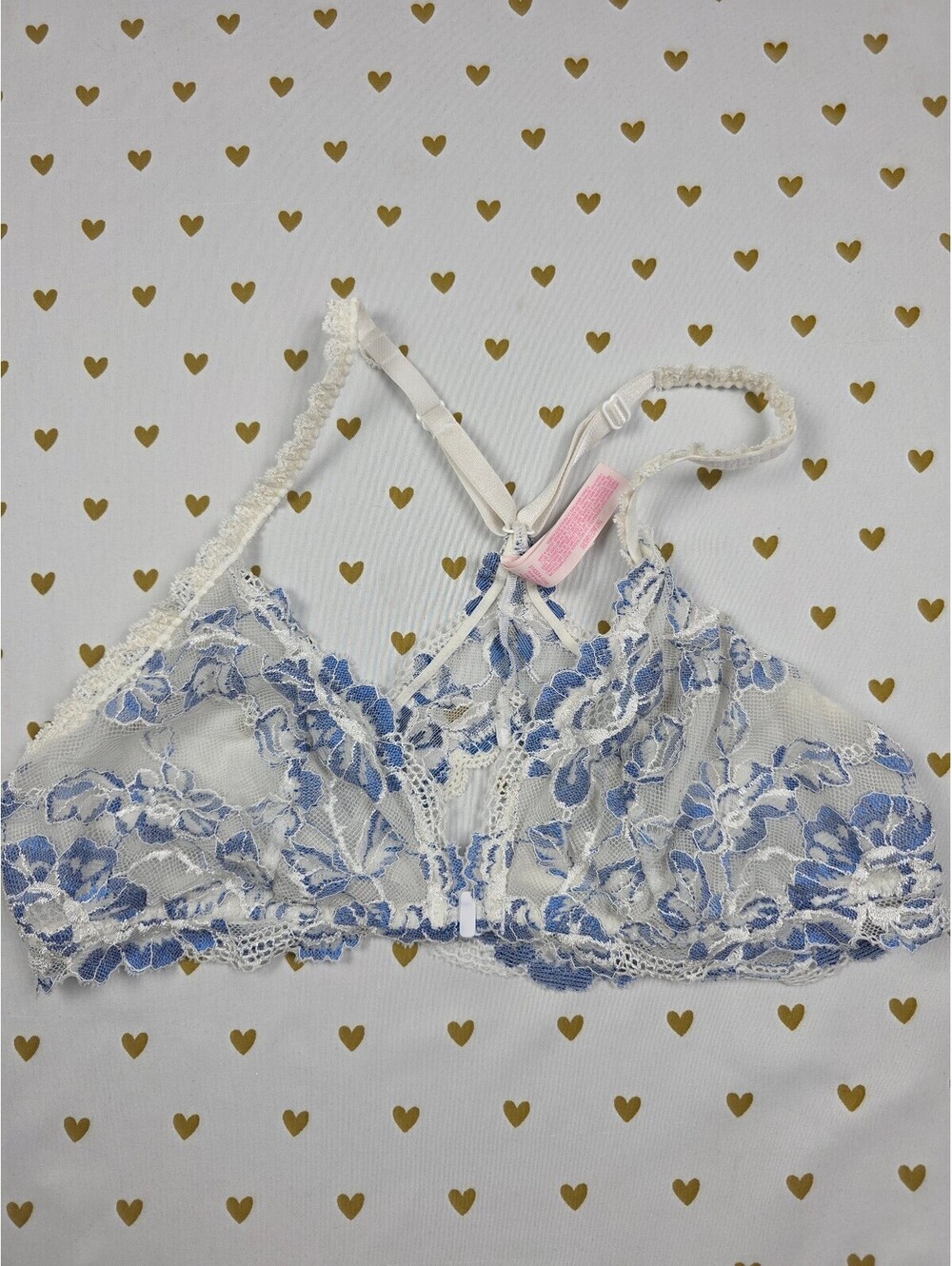 Victorias Secret Pink Blue Floral Front close Large Bralette Bra Top Tank